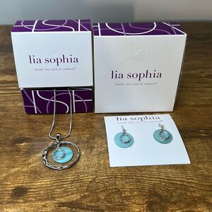 Lia Sophia Out to Sea Blue Mother of Pearl Silver Necklace and Matching Earrings